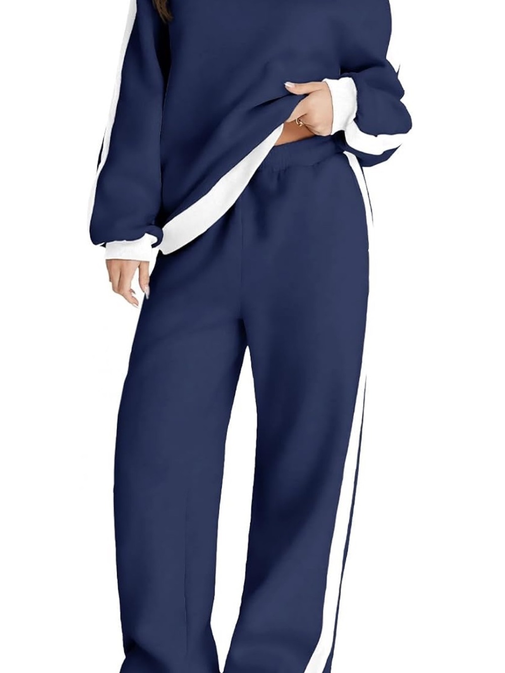Navy & White Women’s Wide-Leg Track Pants